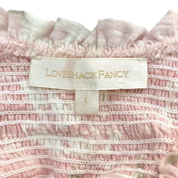 LOVE SHACK FANCY Chessie Smocked Tiered Floral Midi Dress Ballet Pink REVOLVE - Picture 7 of 14